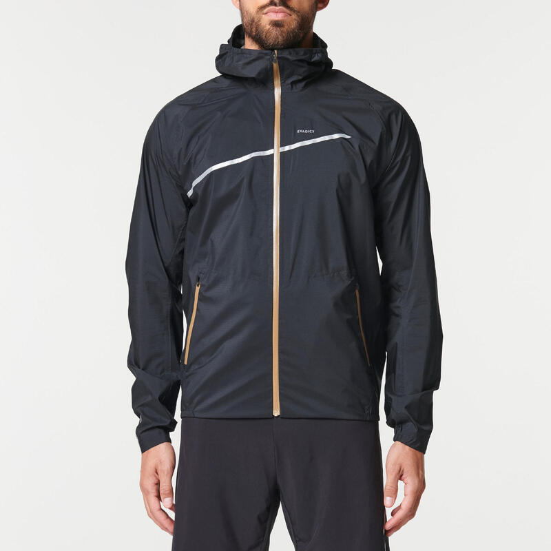 MEN'S TRAIL RUNNING WATERPROOF JACKET - BLACK/BRONZE