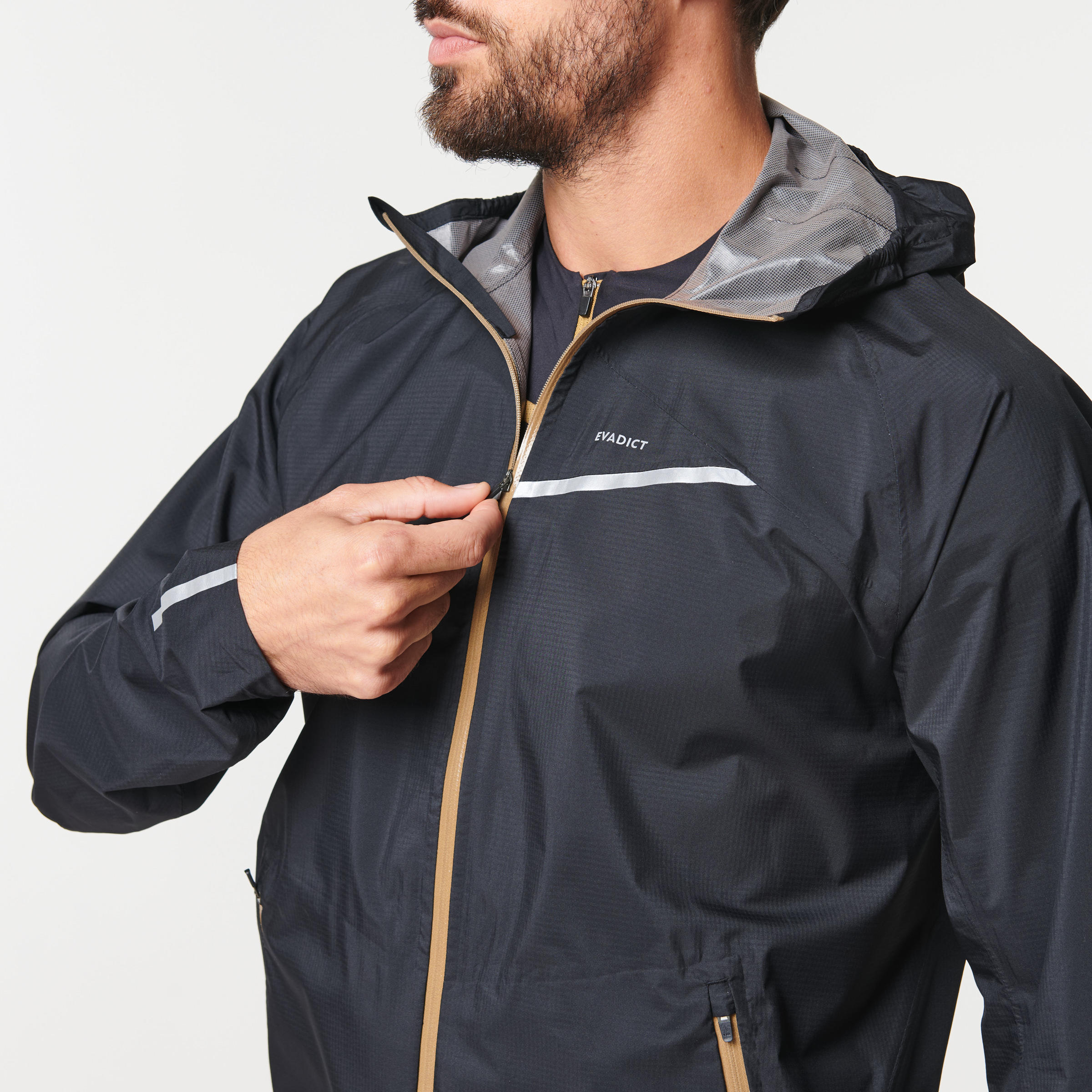 VESTE IMPERMEABLE PLUIE DE TRAIL RUNNING MANCHES LONGUES HOMME NOIR BRONZE