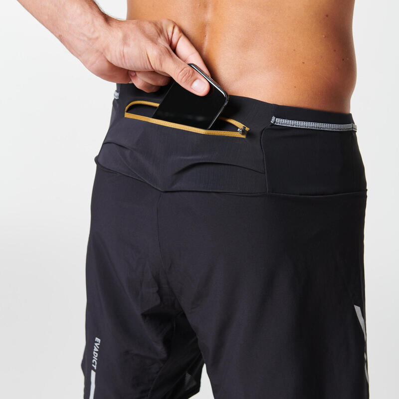 SHORT CUISSARD DE TRAIL RUNNING CONFORT HOMME NOIR