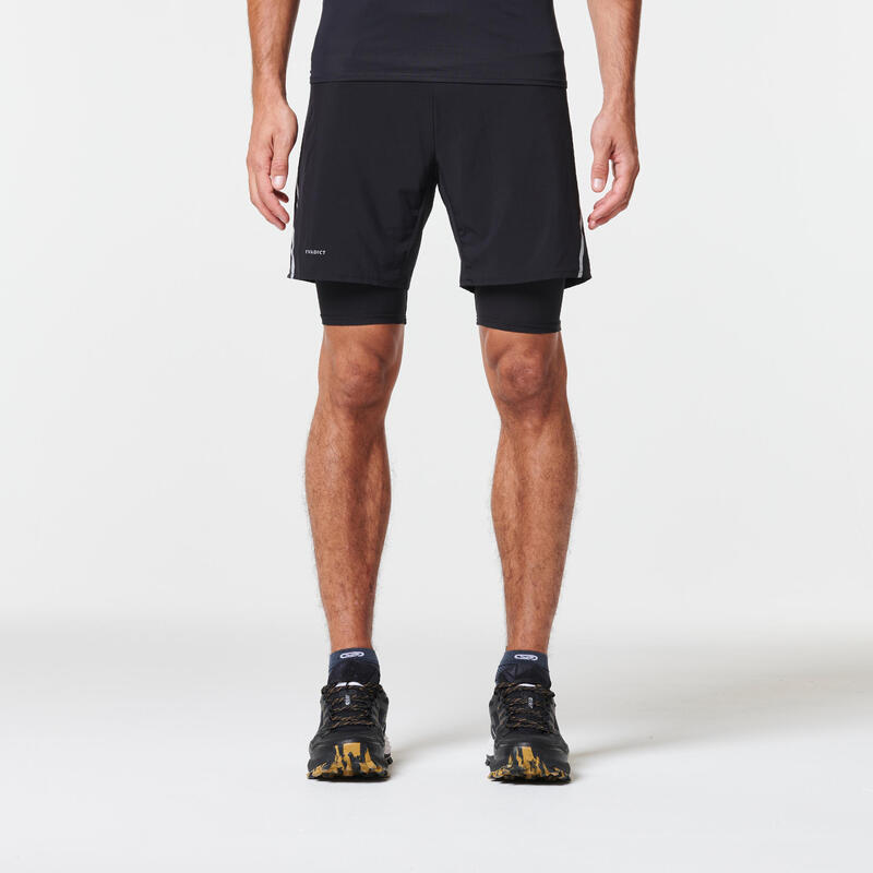 Laufshorts 2-in-1 Trailrunning Herren - Trail Comfort schwarz