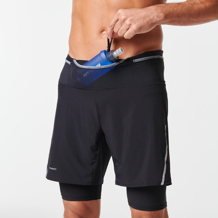Men S Comfort Trail Running Tight Shorts Black Decathlon