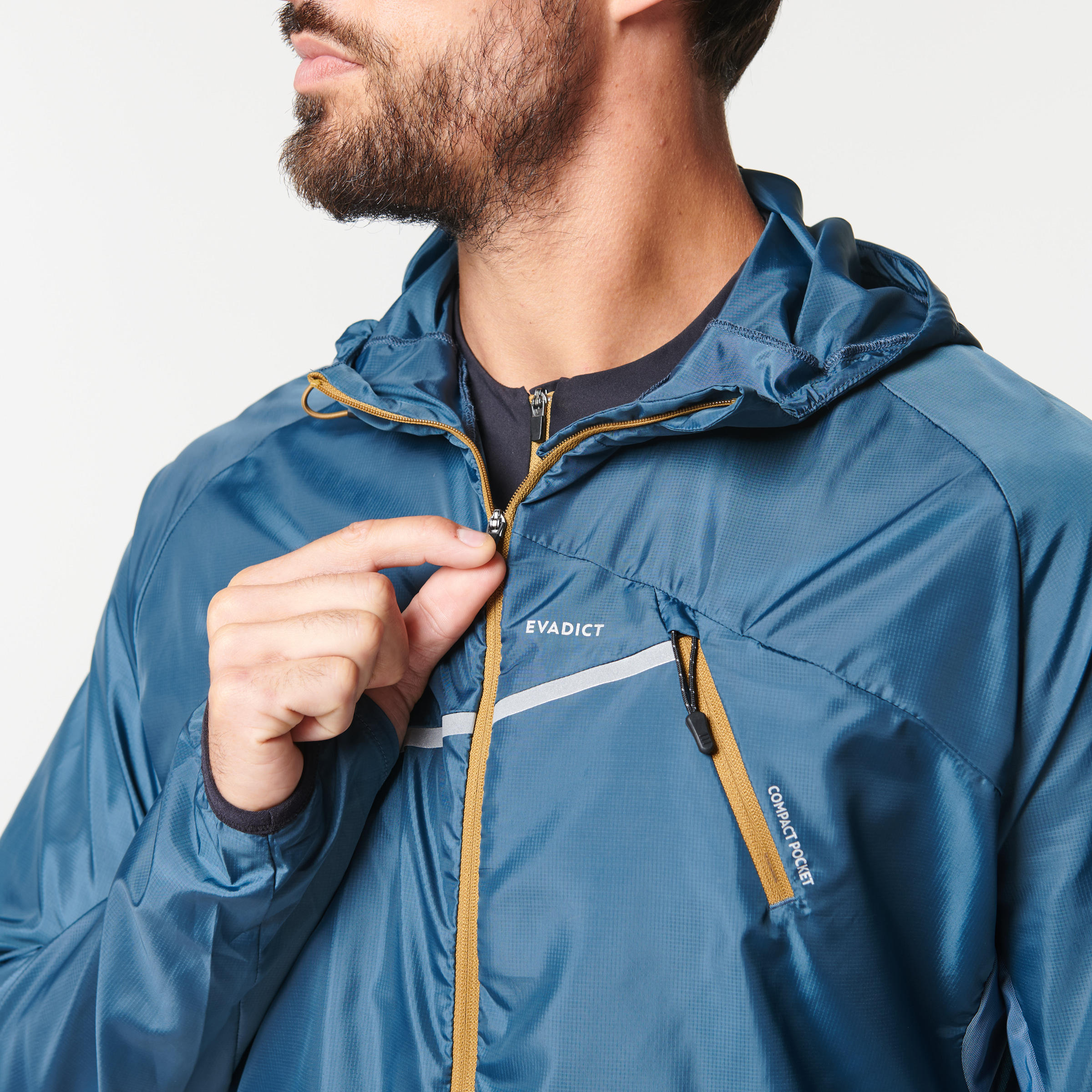 MEN'S TRAIL RUNNING SHORT-SLEEVED WINDPROOF JACKET - GREY/BLUE 7/12