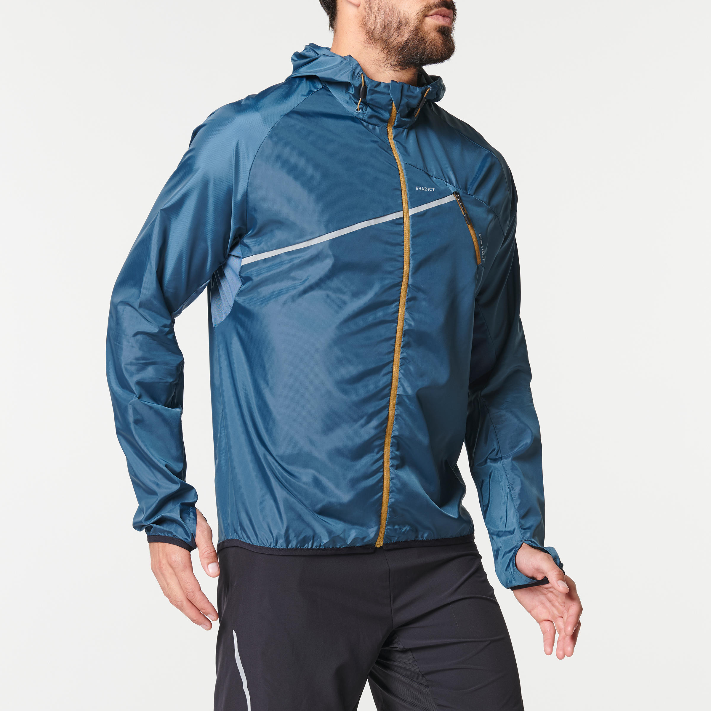 MEN'S TRAIL RUNNING SHORT-SLEEVED WINDPROOF JACKET - GREY/BLUE 4/12