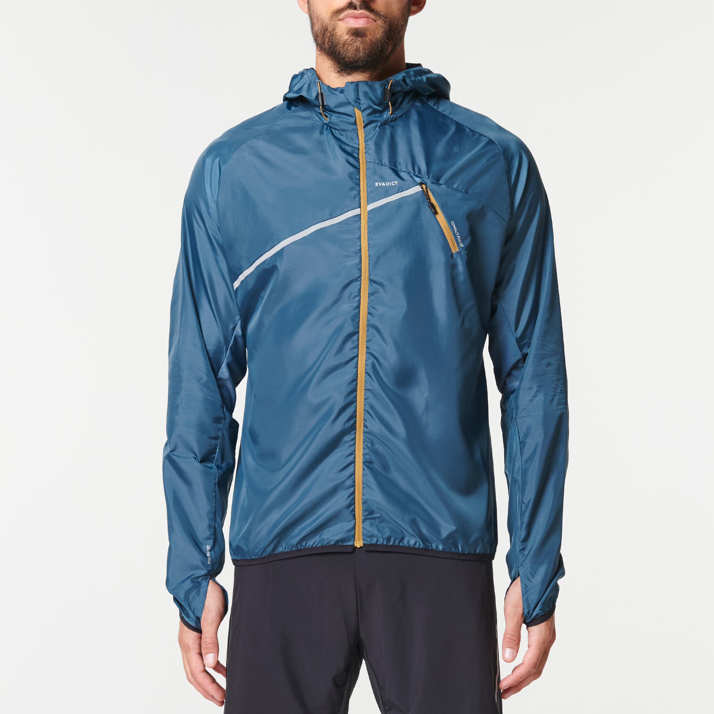 MEN'S TRAIL RUNNING SHORT-SLEEVED WINDPROOF JACKET - GREY/BLUE 2/12