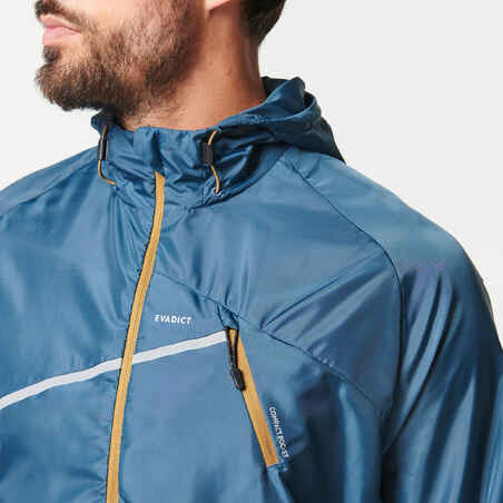 MEN'S TRAIL RUNNING SHORT-SLEEVED WINDPROOF JACKET - GREY/BLUE