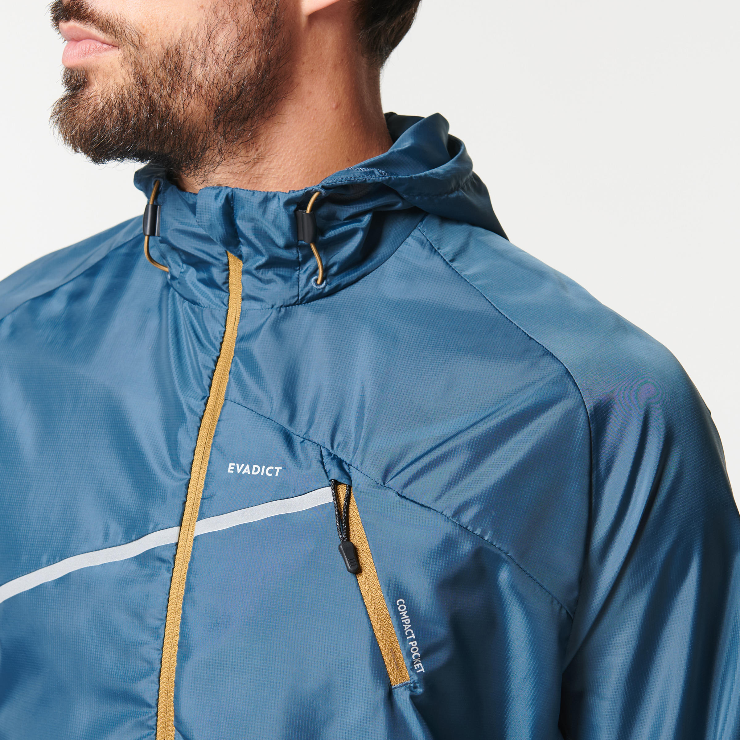 MEN'S TRAIL RUNNING SHORT-SLEEVED WINDPROOF JACKET - GREY/BLUE 10/12
