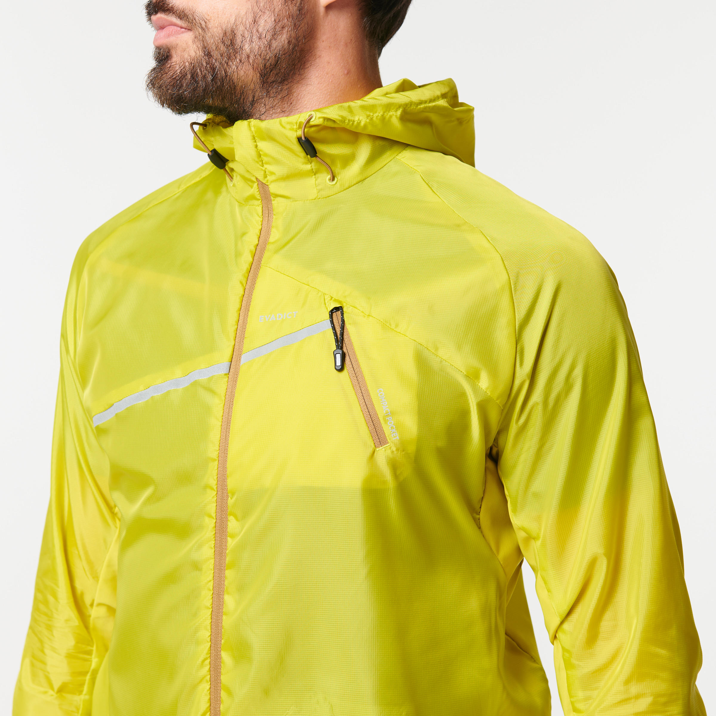 MEN'S TRAIL RUNNING WINDPROOF JACKET - GREEN/YELLOW 12/12