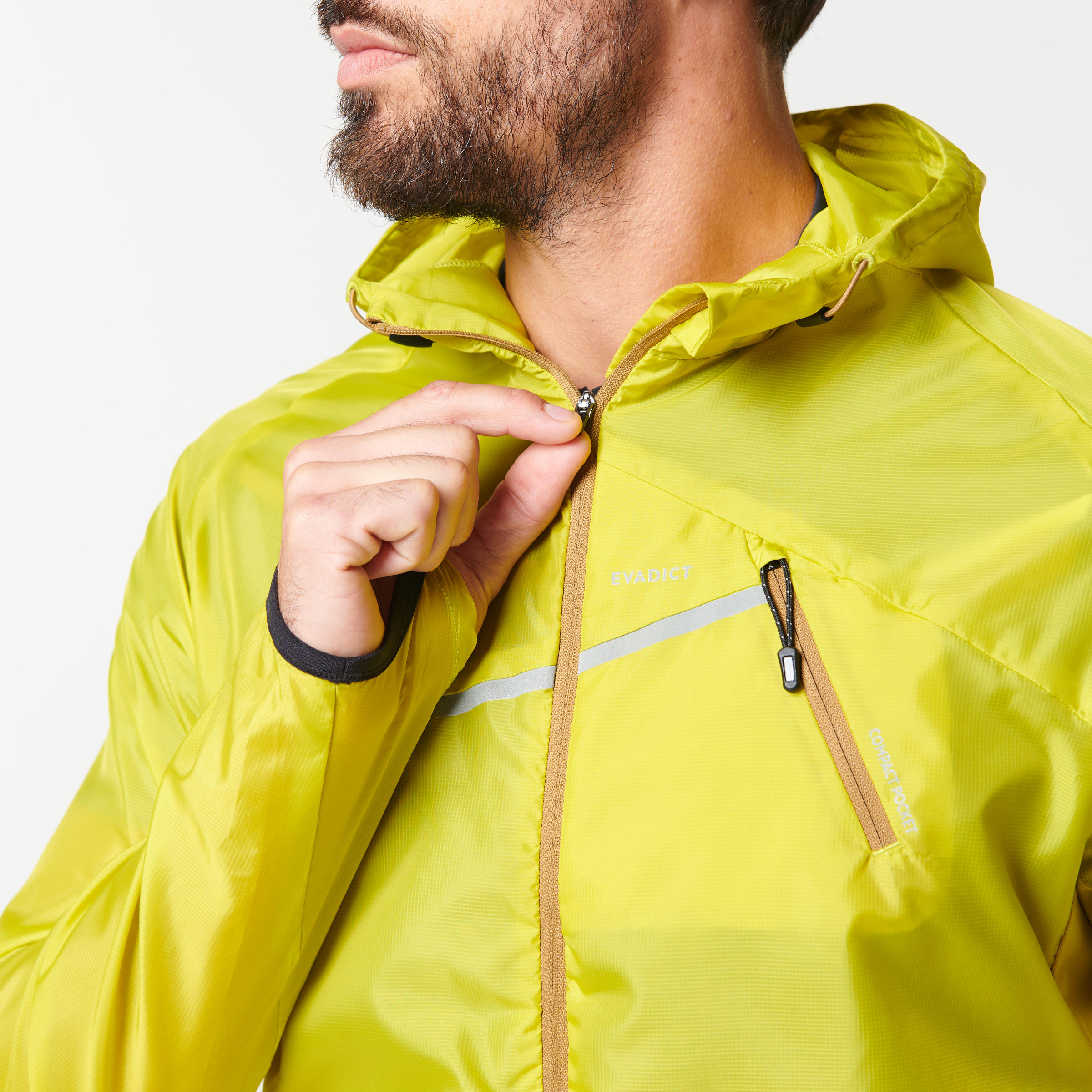 MEN'S TRAIL RUNNING WINDPROOF JACKET - GREEN/YELLOW 8/12