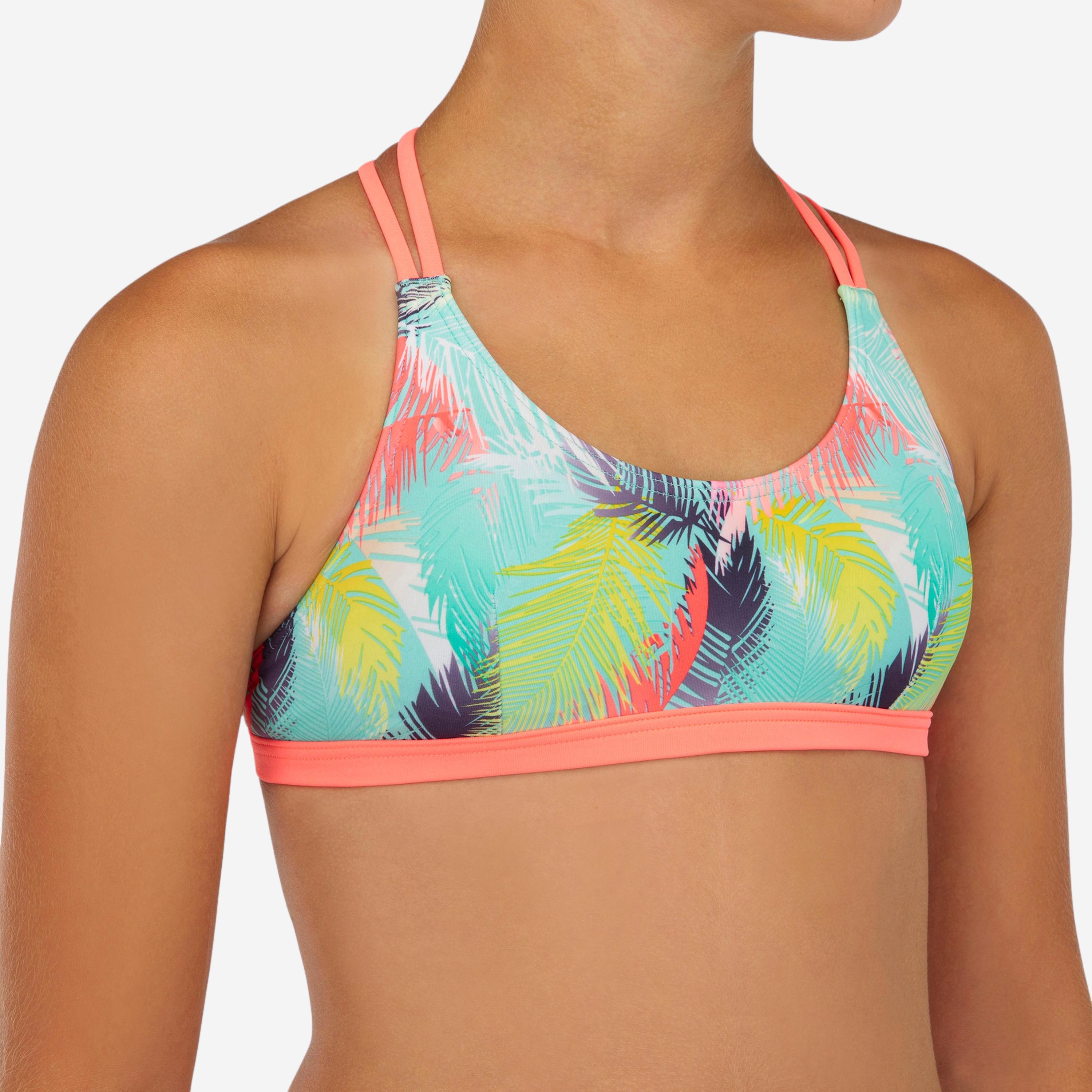 GIRL'S SURF SWIMSUIT TOP TURQUOISE TRIANGLE BONDI 500