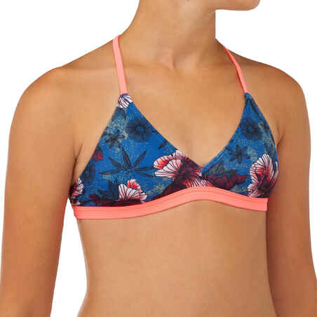 GIRL'S SURF SWIMSUIT TRIANGLE TOP BETTY 500 BLUE