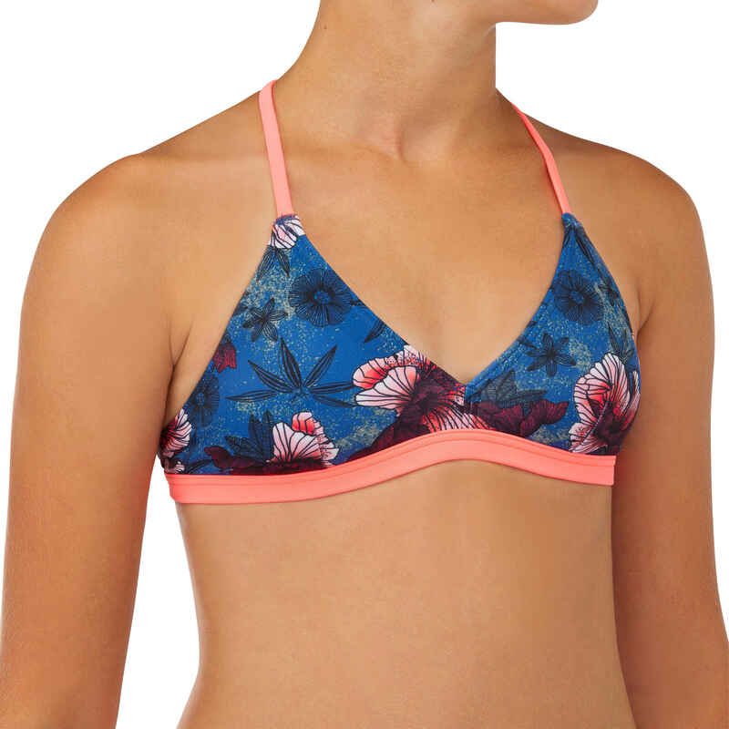 GIRL'S SURF SWIMSUIT TRIANGLE TOP BETTY 500 BLUE