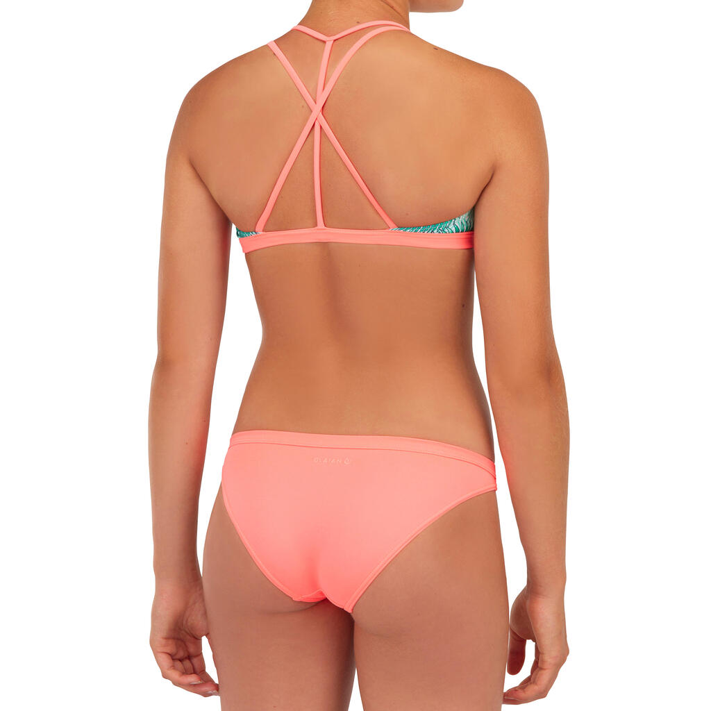 GIRL'S SURF SWIMSUIT BOTTOM CORAL STRIPED CORAL