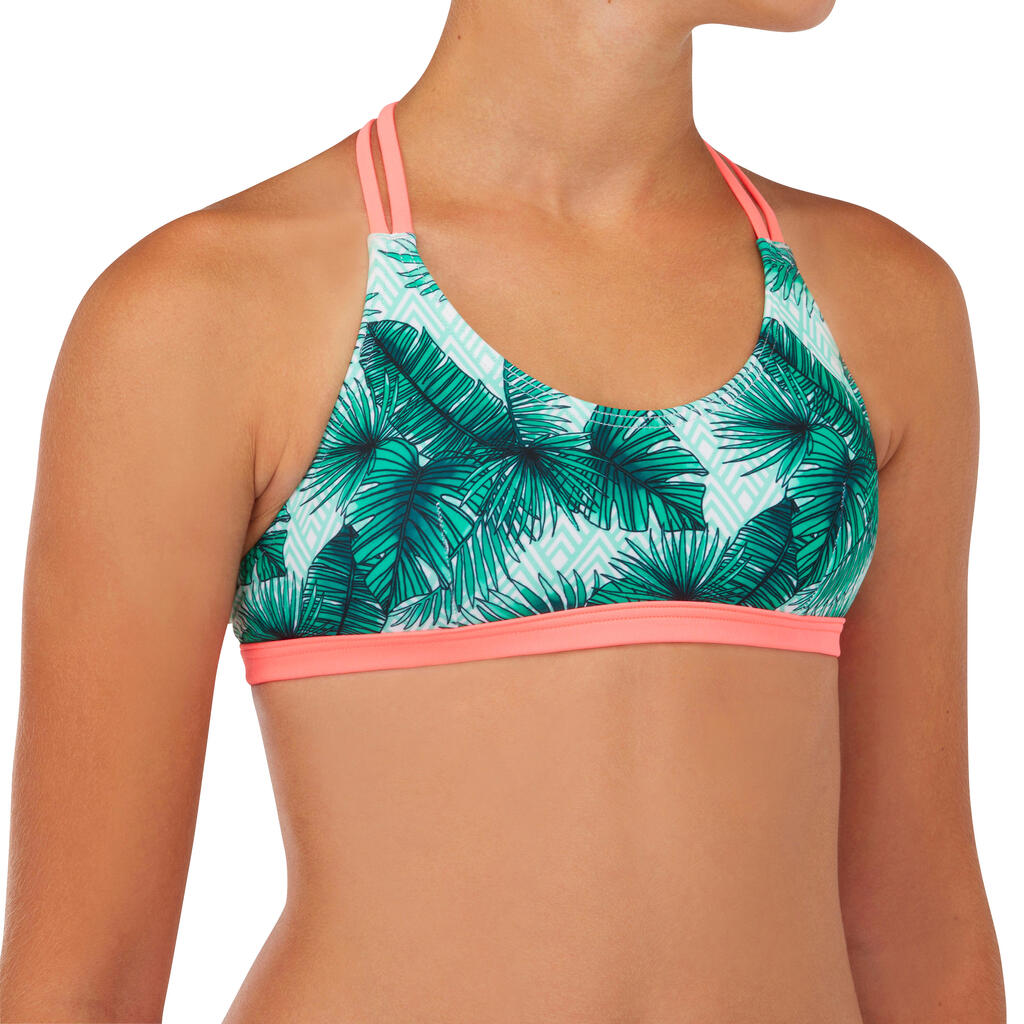 GIRL'S SURF SWIMSUIT TRIANGLE TOP BONDI 500 GREEN