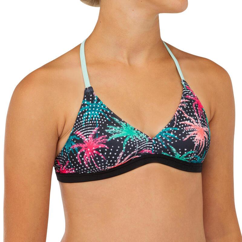 HAUT DE MAILLOT DE BAIN SURF FILLE TRIANGLE NOIR BETTY 500