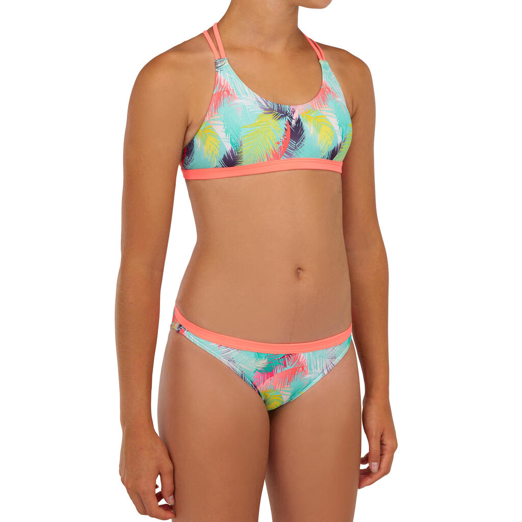 HAUT DE MAILLOT DE BAIN SURF FILLE TRIANGLE TURQUOISE BONDI 500