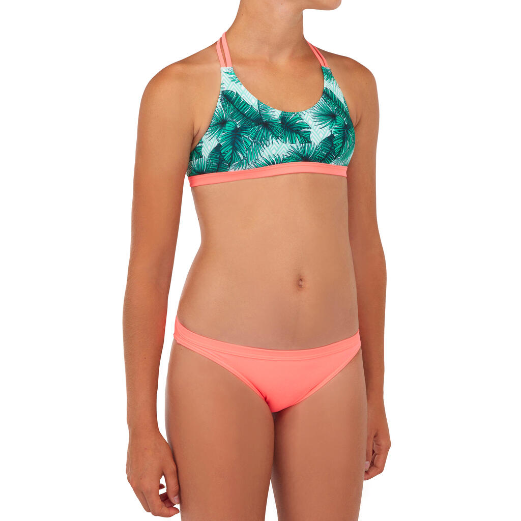 GIRL'S SURF SWIMSUIT BOTTOM CORAL STRIPED CORAL