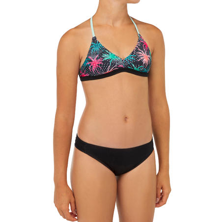 GIRL'S SURF SWIMSUIT TRIANGLE TOP BETTY 500 BLACK