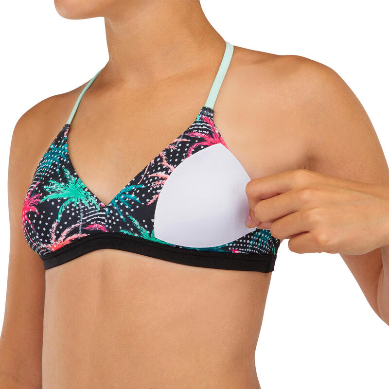 HAUT DE MAILLOT DE BAIN SURF FILLE TRIANGLE NOIR BETTY 500