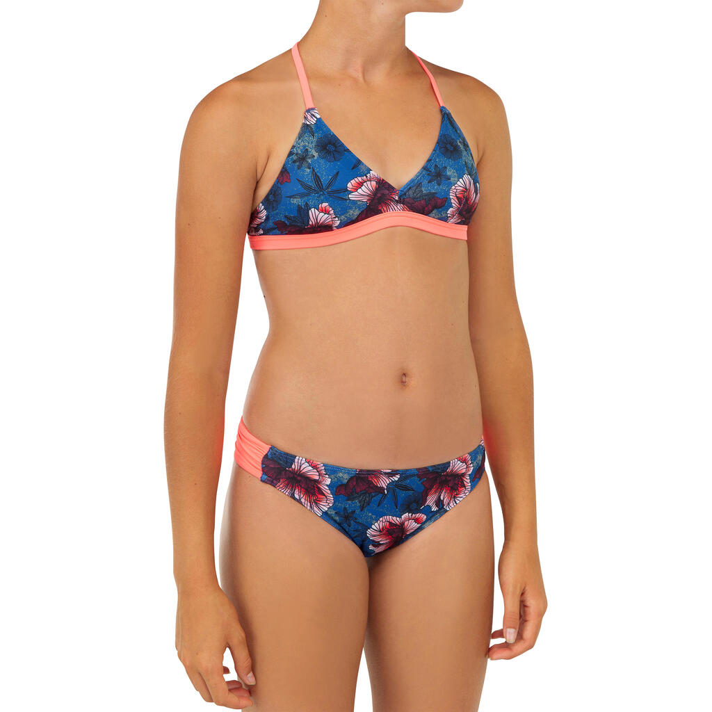 Top de bikini de surf para niña Olaian 500 azul