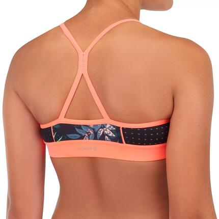 Haut de maillot de bain surf brassière fille - 900 Baha posy rose
