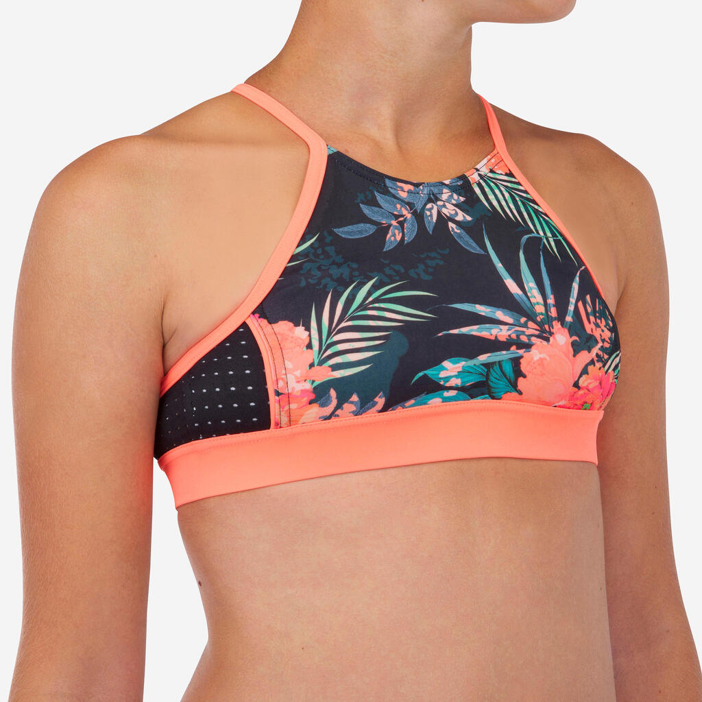 GIRL'S SURF SWIMSUIT CROP TOP BAHA 900 - GREEN