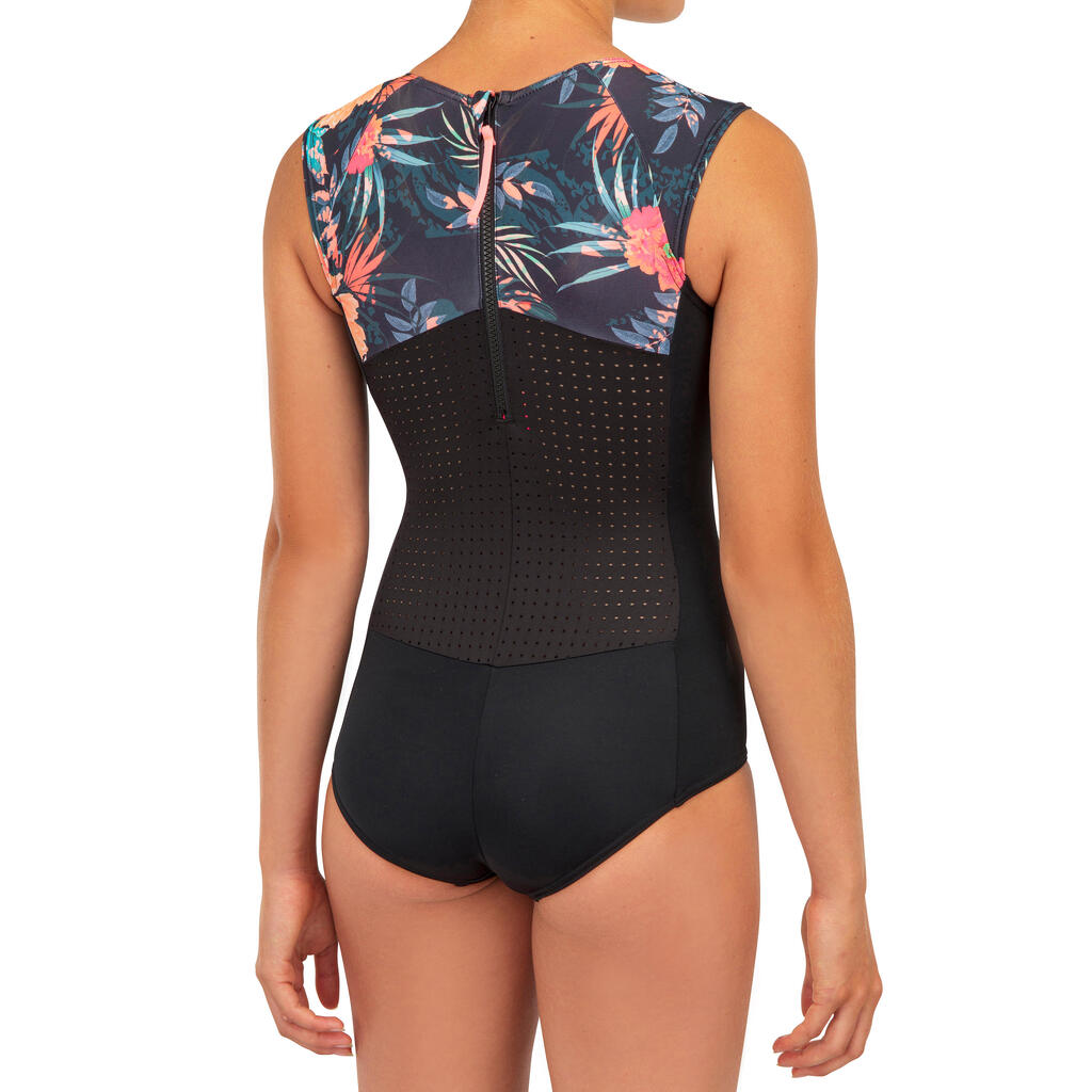 Badeanzug Mädchen Rückenreißverschluss 900 Manly Shiso schwarz/korall