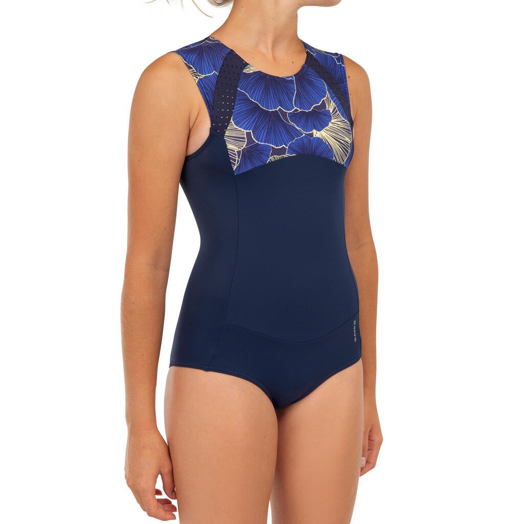Badeanzug Mädchen Rückenreißverschluss 900 Manly Shibu blau