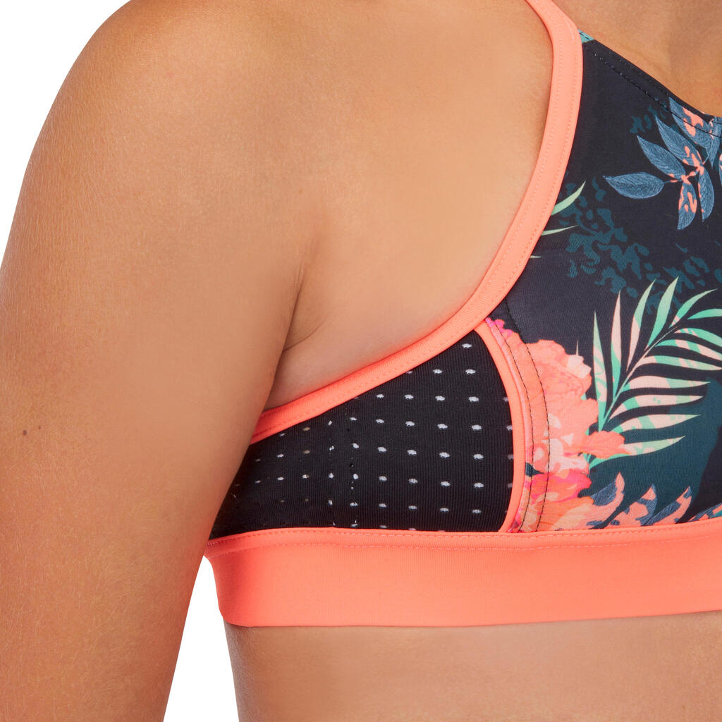 Girls’ surfing crop top swimsuit top - 900 Baha posy pink