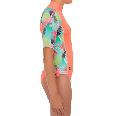 Girls’ anti-UV surfing top T-shirt 500 - CORAL