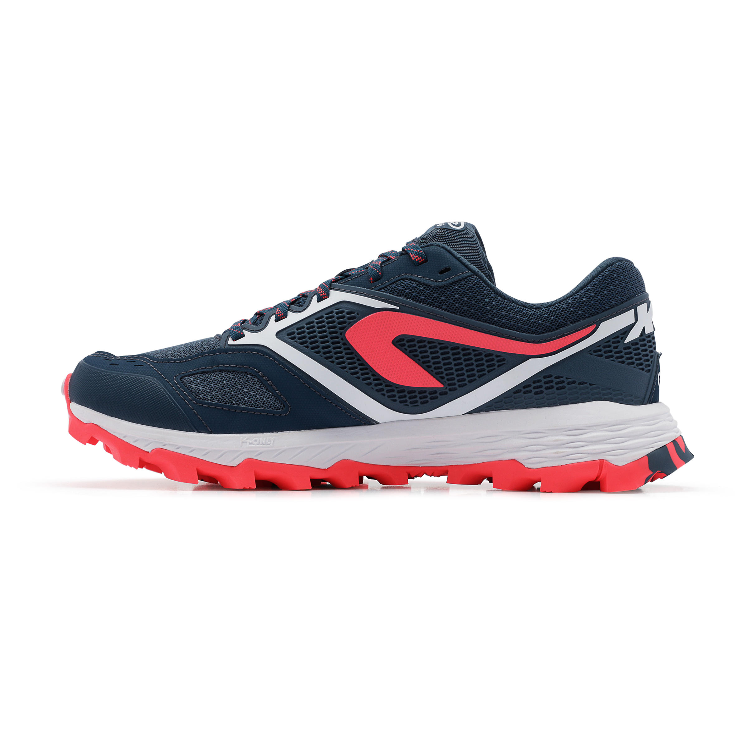 XT7 women s trail running shoes dark blue and pink Decathlon