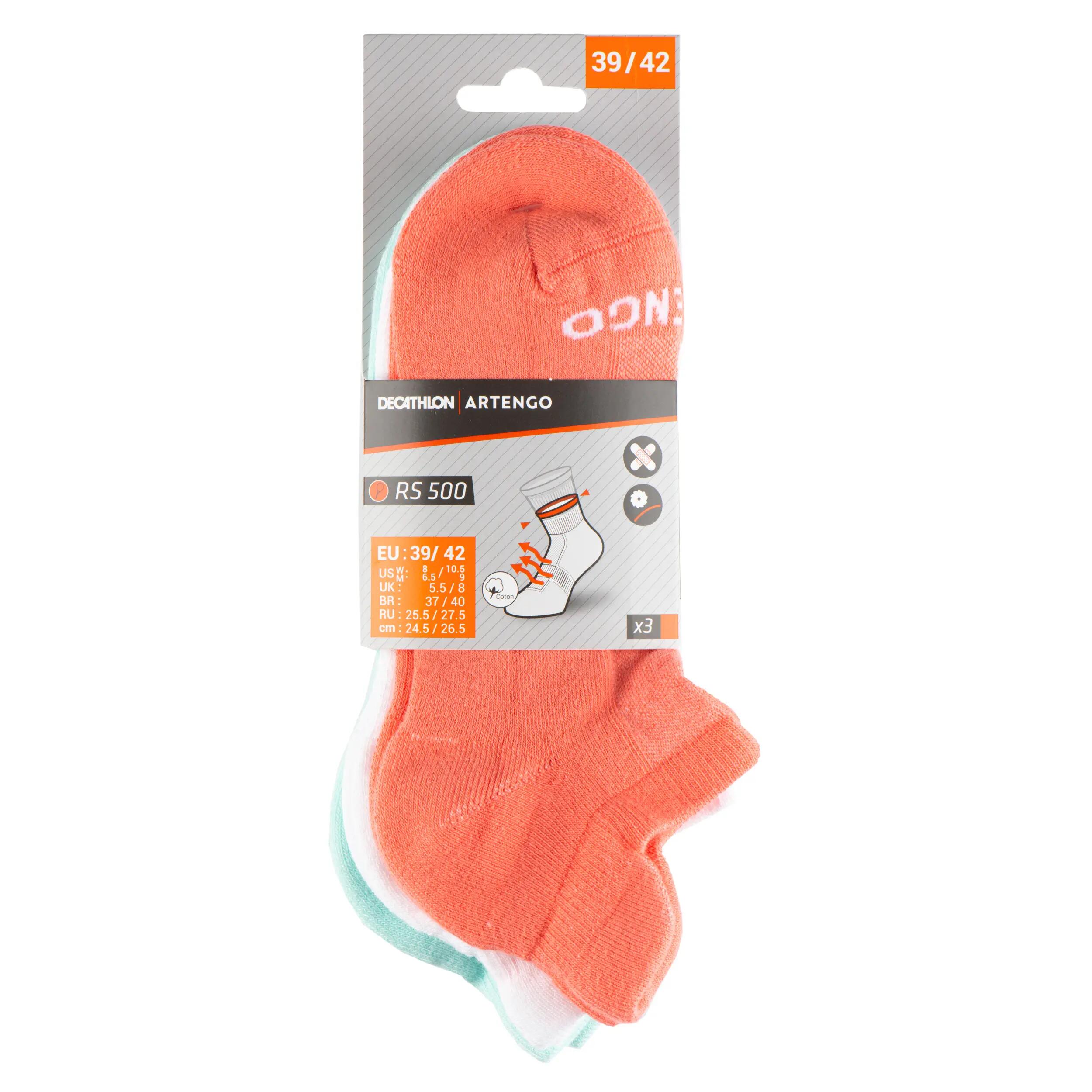 Low Tennis Socks RS 500 Tri-Pack - White/Green 13/40