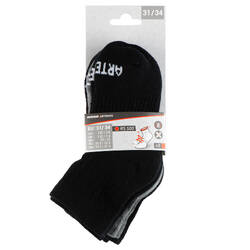 Kids' Mid Sports Socks RS 500 Tri-Pack - Black/Grey