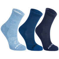 Kids' High Tennis Socks Tri-Pack RS 160 - Heathered Blue