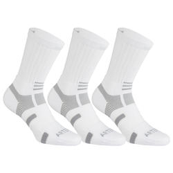 CHAUSSETTES DE SPORT HAUTES ARTENGO RS 560 BLANC GRIS LOT DE 3