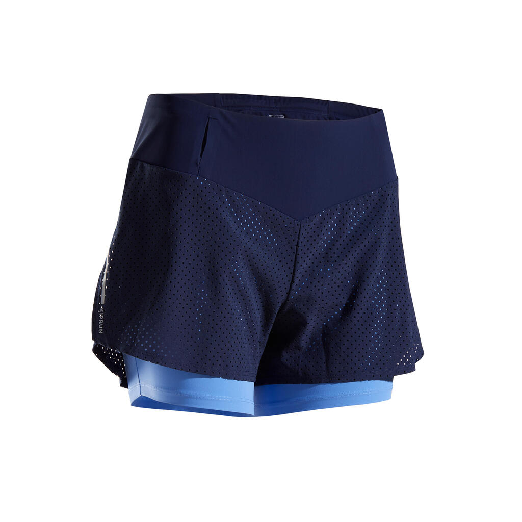 Laufshorts 2-in-1 Damen atmungsaktiv - Run 500 Comfort schwarz