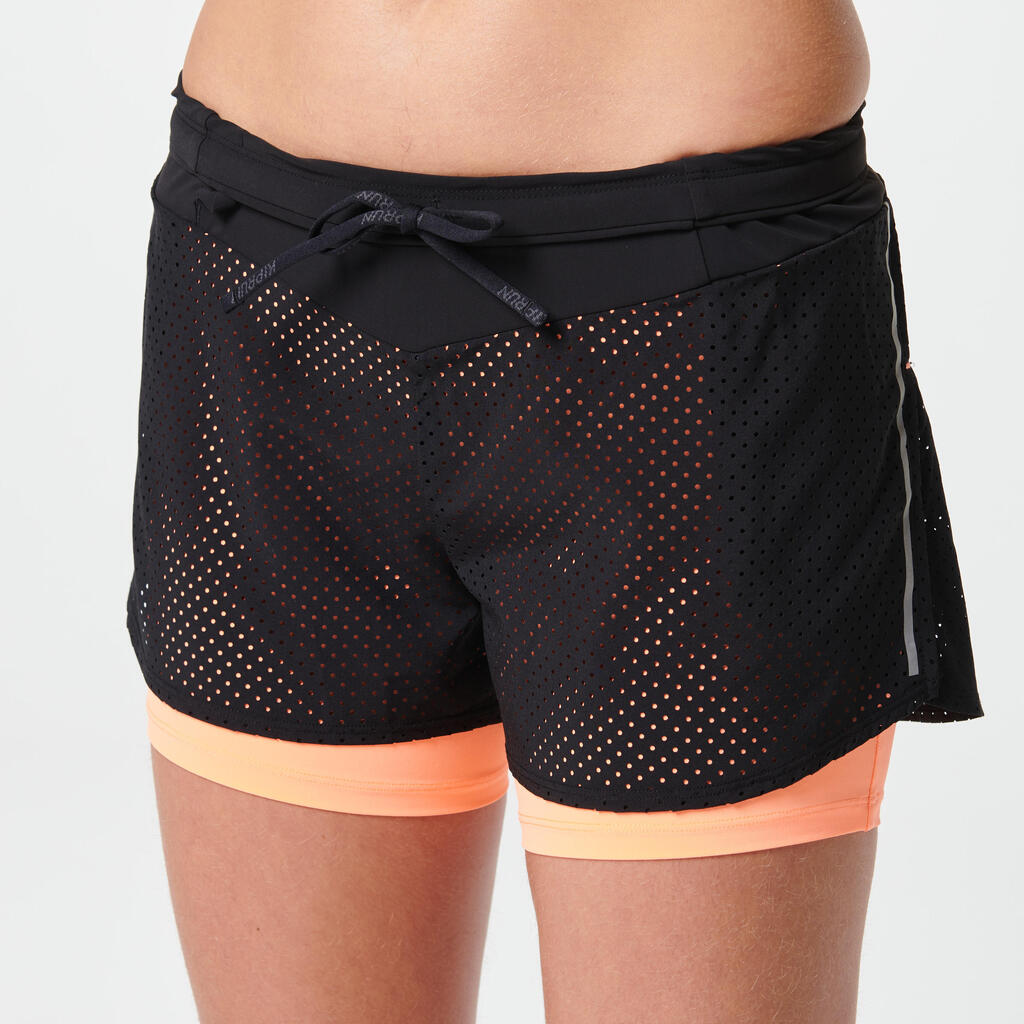 Women's Running 2-in-1 Breathable Shorts Run 500 Comfort - black coral