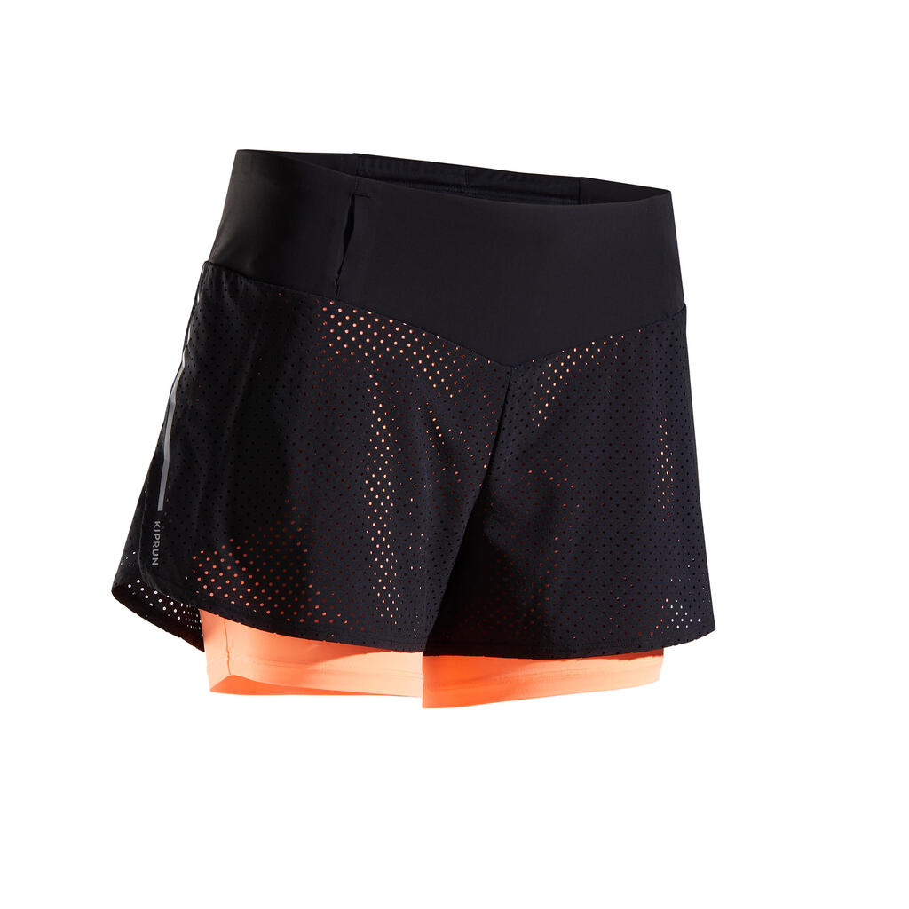 Women's Running 2-in-1 Breathable Shorts Run 500 Comfort - black coral