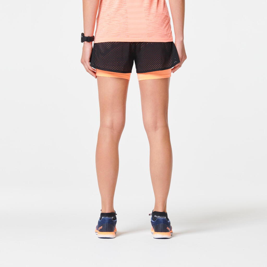 Women's Running 2-in-1 Breathable Shorts Run 500 Comfort - black coral