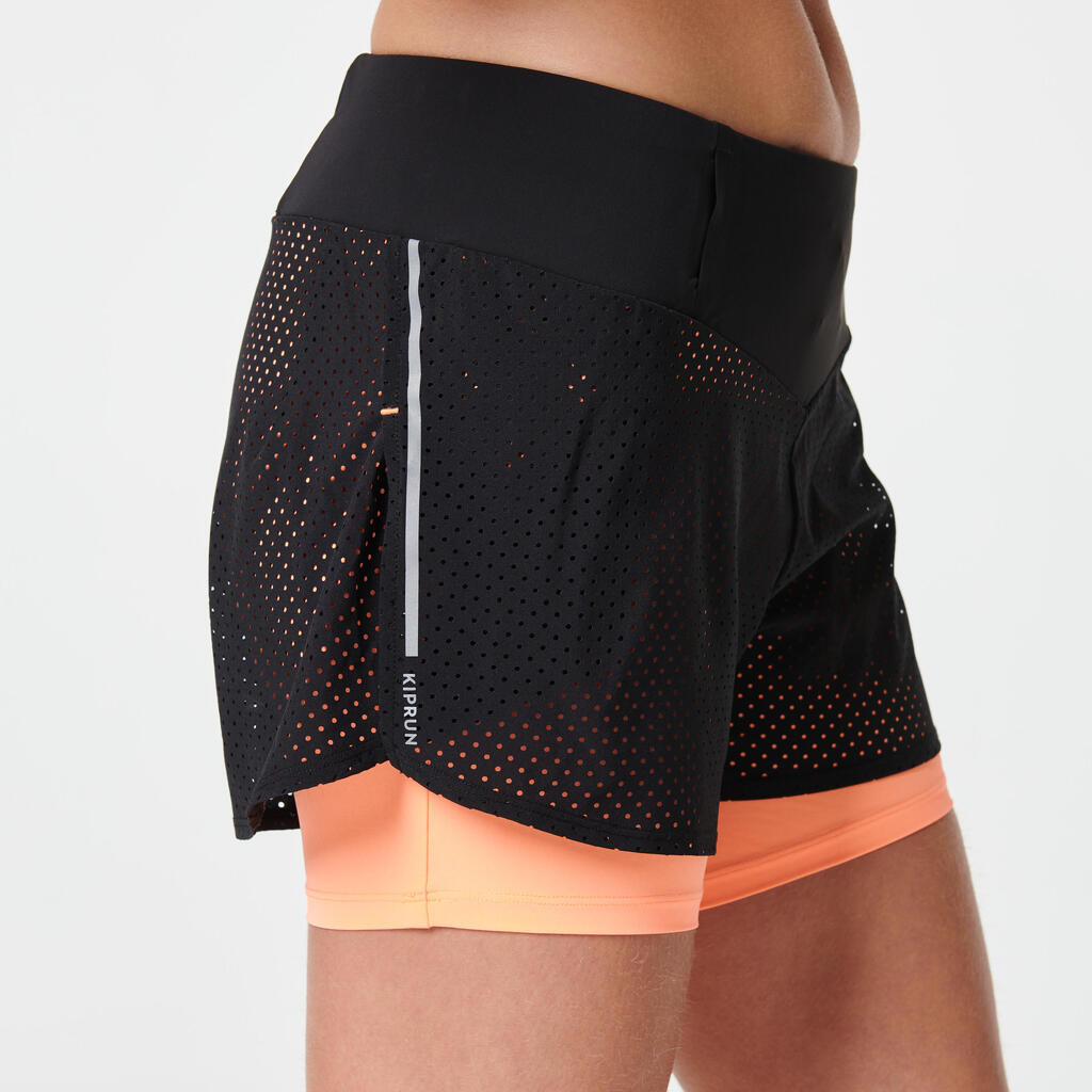 Laufshorts 2-in-1 Damen atmungsaktiv - Run 500 Comfort schwarz