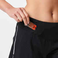 Short 2 en 1 running transpirable mujer - KIPRUN Run 500 Confort negro 