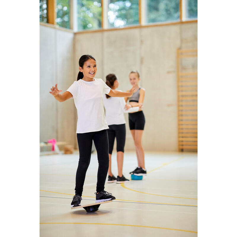 Camiseta gimnasia deportiva manga larga algodón básica Niños Domyos 100 blanco