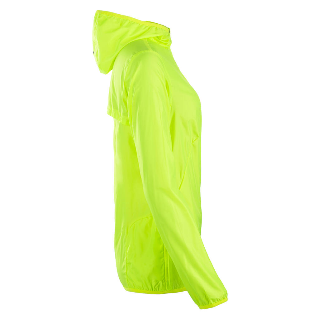 Sieviešu vieglatlētikas kluba pielāgojama vēju aizturoša jaka, neondzeltena