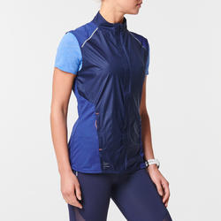 Mouwloos hardloopjack voor dames Kiprun Light marineblauw