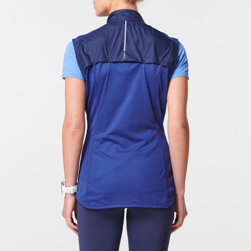 Mouwloos hardloopjack voor dames Kiprun Light marineblauw