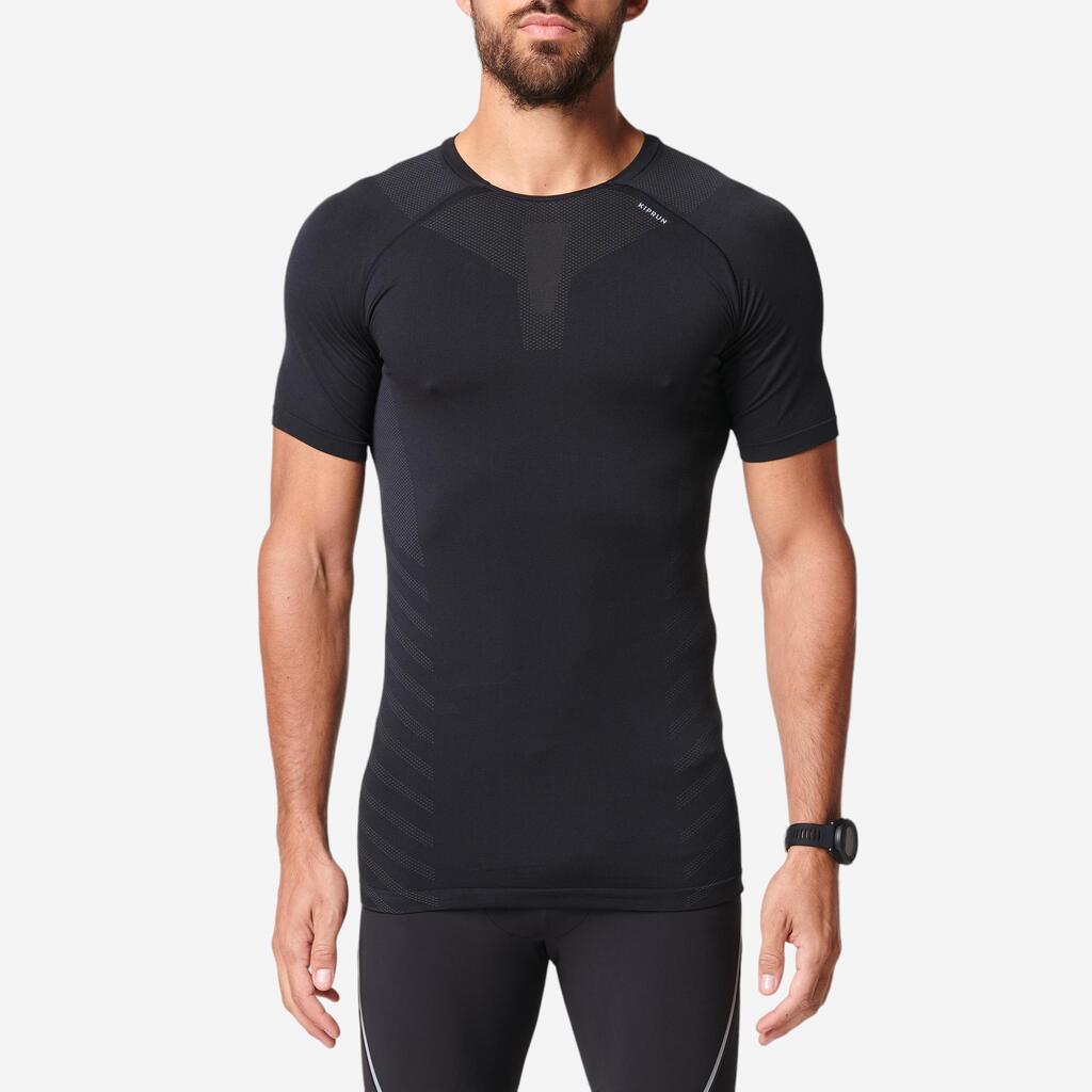 T-shirt de running sans couture homme - kiprun run 500 confort skin noir