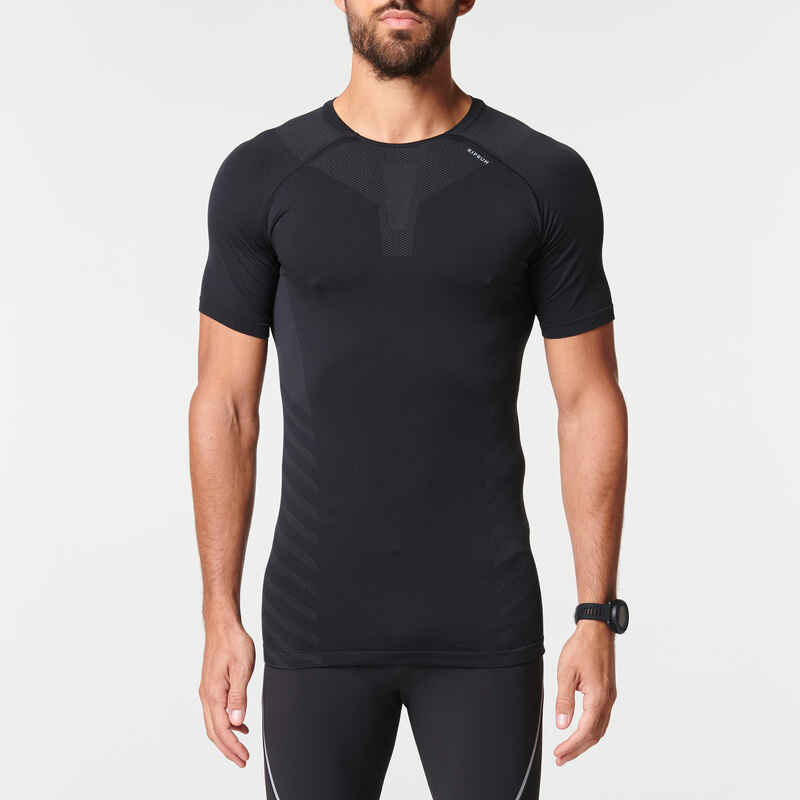 Men's Running Seamless T-shirt Kiprun Run 500 Comfort Skin Black