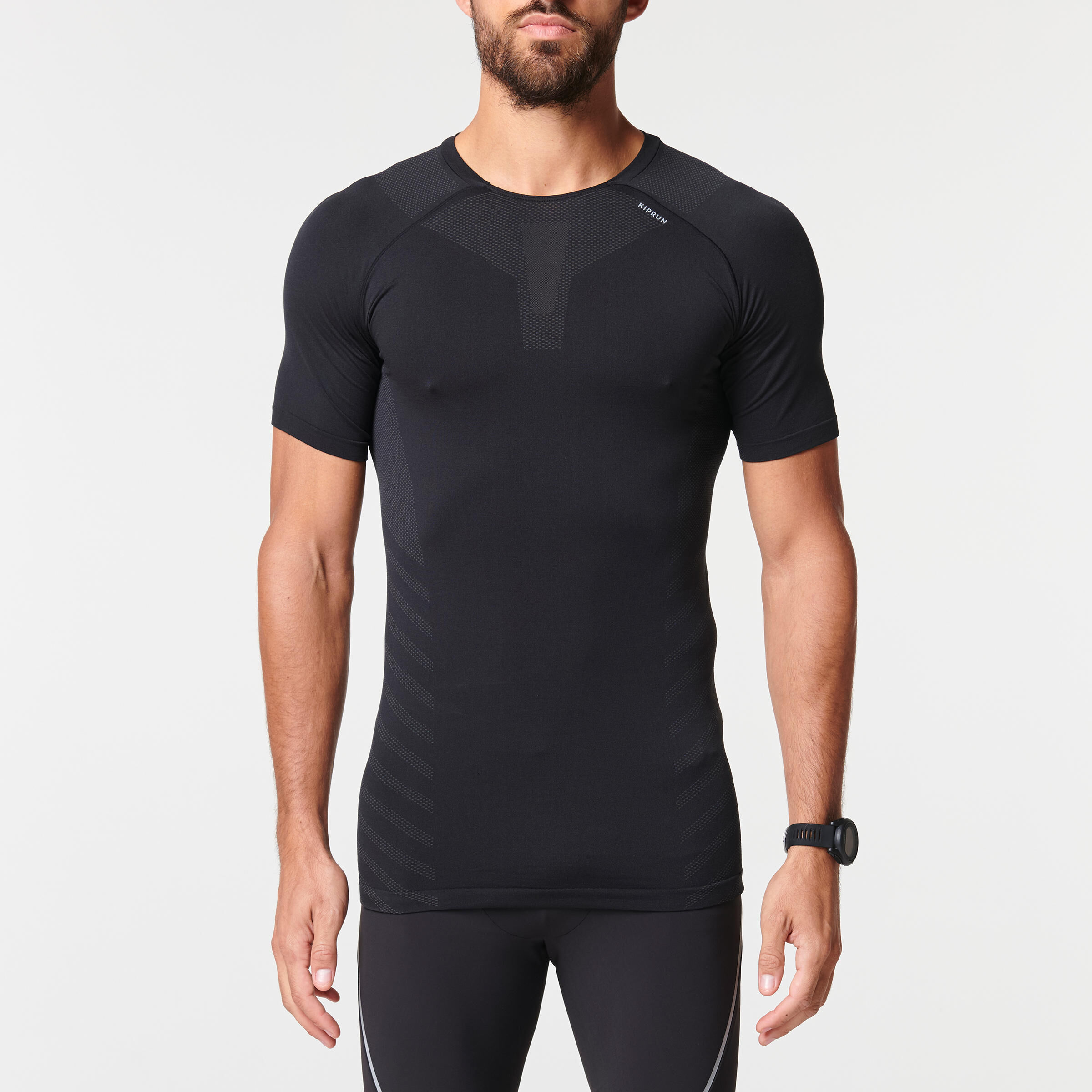 KIPRUN Men's Running Seamless T-shirt Kiprun Run 500 Comfort Skin Black