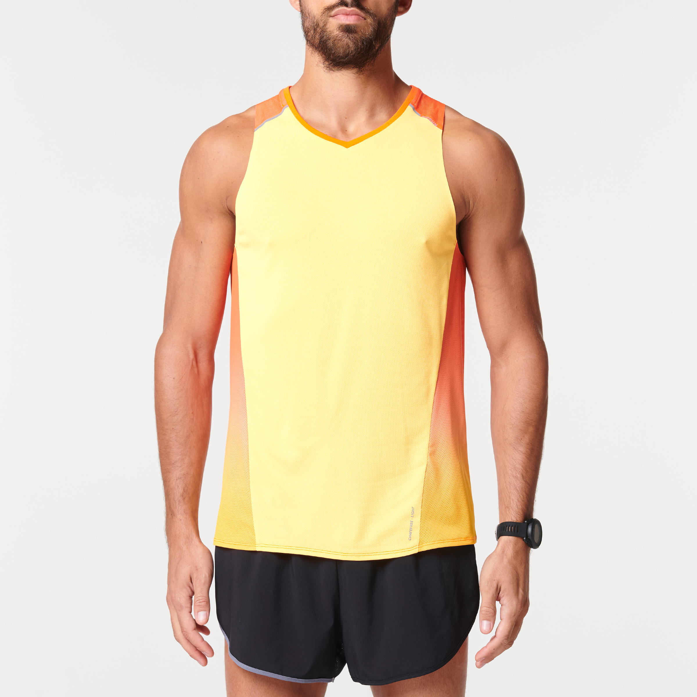 KIPRUN LIGHT MEN'S BREATHABLE RUNNING TANK TOP - RED/ORANGE 6/8