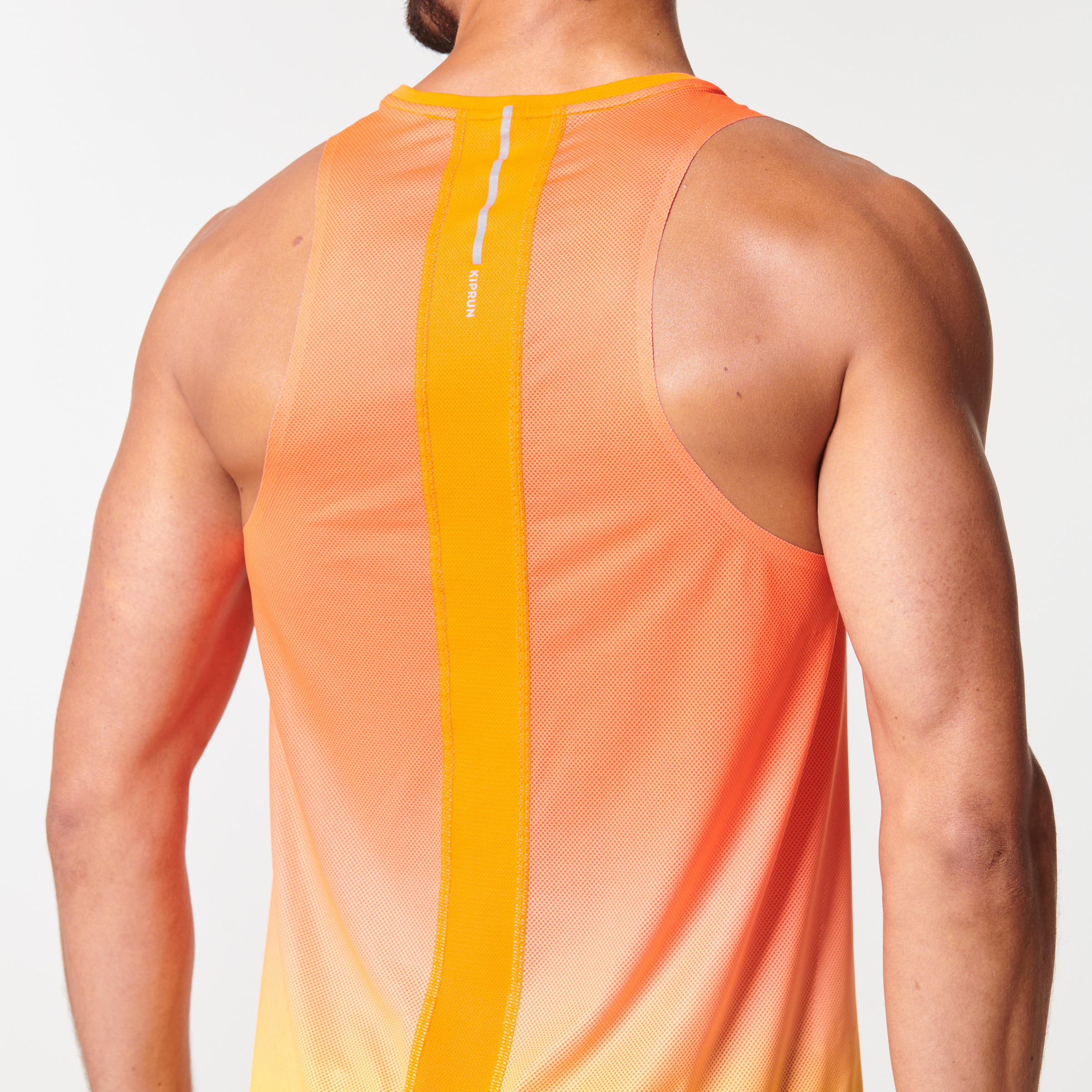 KIPRUN LIGHT MEN'S BREATHABLE RUNNING TANK TOP - RED/ORANGE 3/8