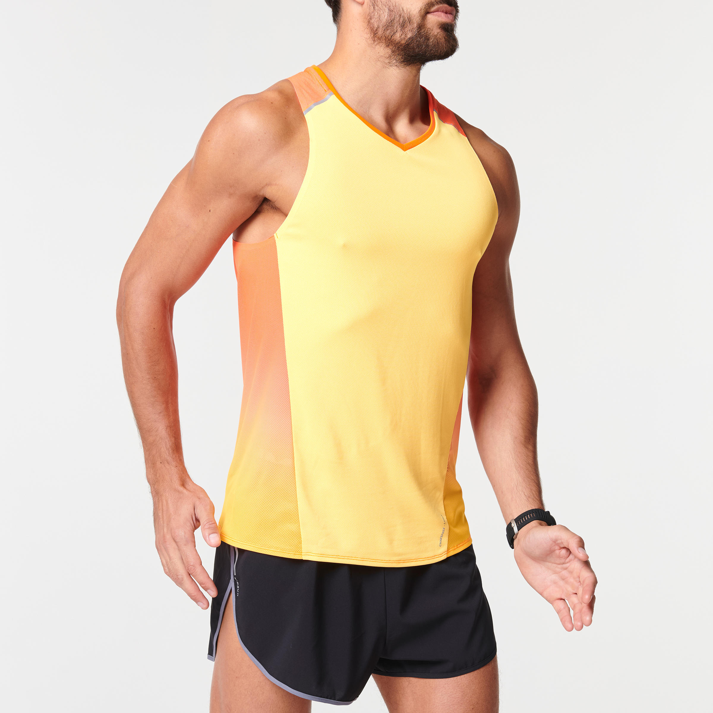 KIPRUN LIGHT MEN'S BREATHABLE RUNNING TANK TOP - RED/ORANGE 5/8